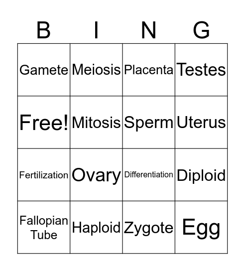 Sexual Reproduction Bingo Card