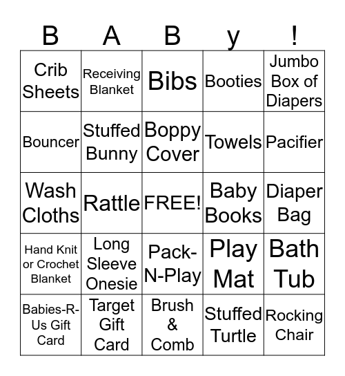 BABY GIFT BINGO Card