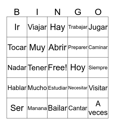 Spanish Review Bingo Card
