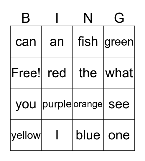 I See Fish Bingo Card