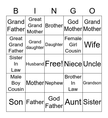 FAMILY BINGO Card