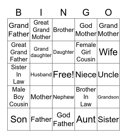 FAMILY BINGO Card