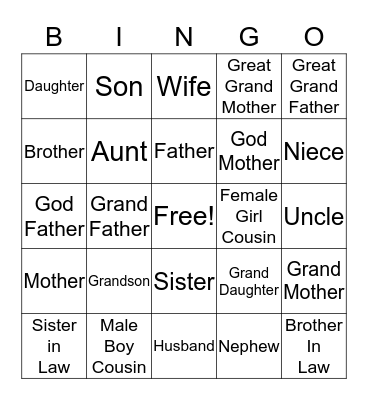 FAMILY BINGO Card