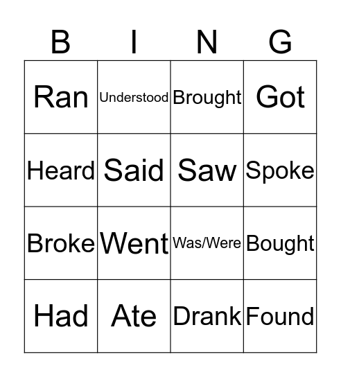 Irregular past simple verbs! Bingo Card