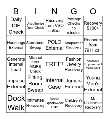 Loss Prevention BINGO Card