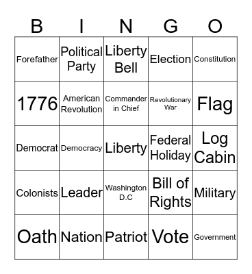 President's Day Bingo Card