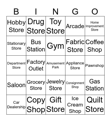 Stores Bingo Card