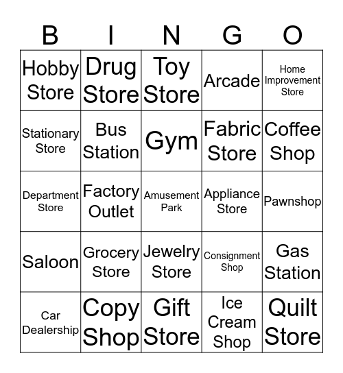 Stores Bingo Card