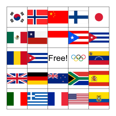 Olympic Flag Bingo Card