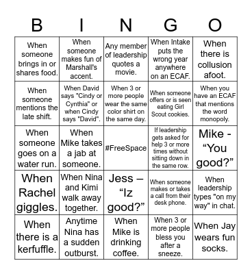 CCED Bingo Card