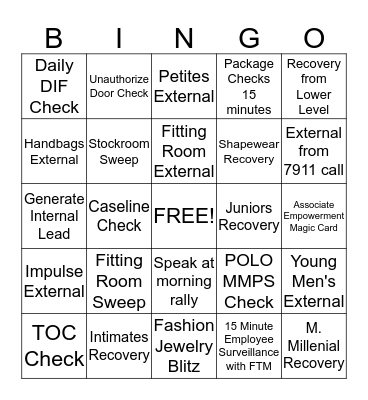 Loss Prevention BINGO Card