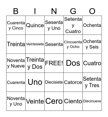 Spanish Numbers Senora Consiglio Bingo Card