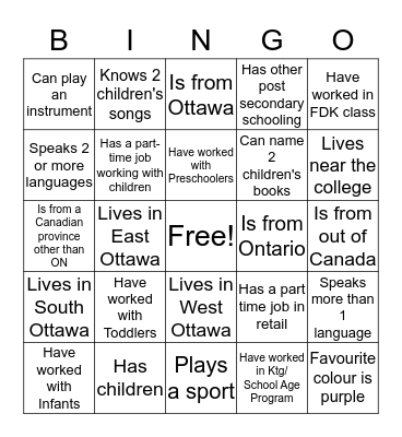 Get to know you Bingo Card
