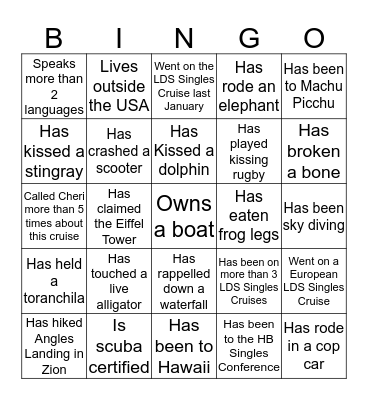 LDS Singles BINGO Card