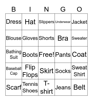 CLOTHING BINGO Card