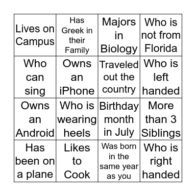 Find Someone Who... Bingo Card