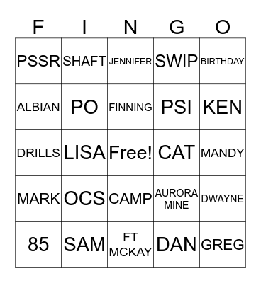 F I N G O  Bingo Card