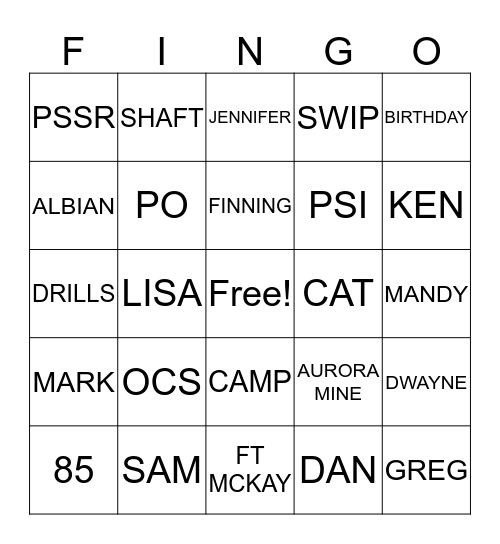 F I N G O  Bingo Card