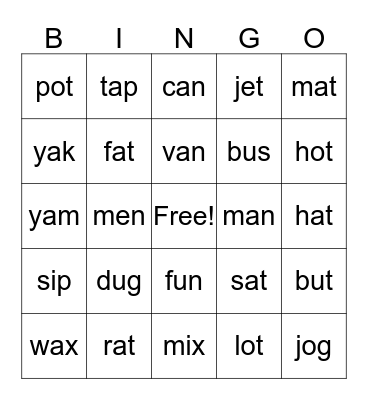 CVC Bingo Card
