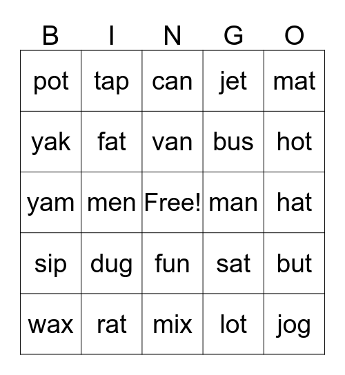CVC Bingo Card