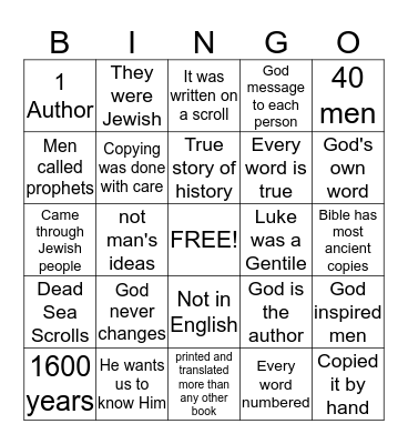 Bible Bingo Card