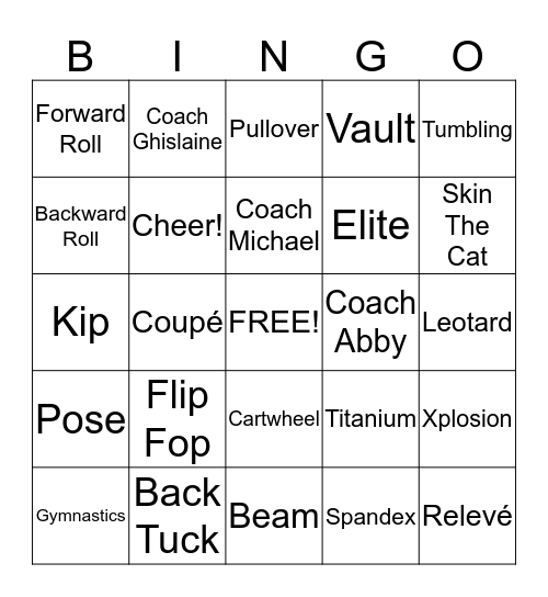 National Gymnastics Day Bingo Card