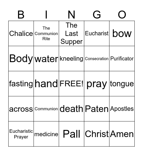 Holy Eucharist Bingo Card