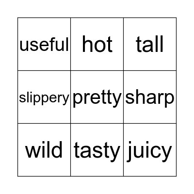 Adjectives Bingo Card