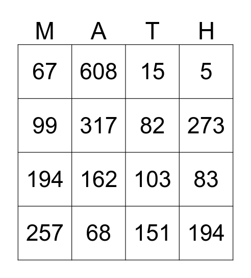Subtraction BINGO! Bingo Card
