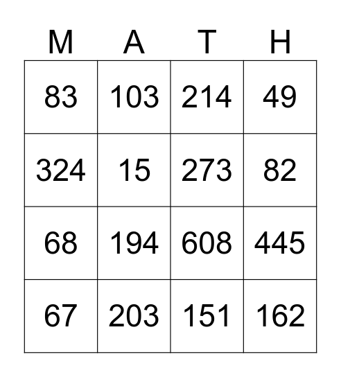 Subtraction BINGO! Bingo Card