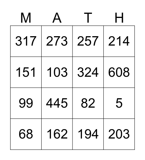 Subtraction BINGO! Bingo Card