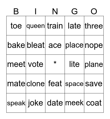 Long Vowel Bingo Card