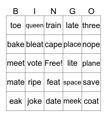 Long Vowel Bingo Card