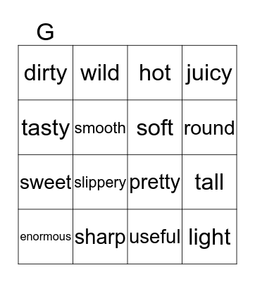 Adjectives Bingo Card