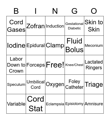 MTT & Birthing Unit Holiday BINGO Card