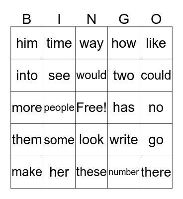 1st Grade List 4 Fry Words Bingo Card