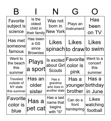 Getting to Know You Bingo Card