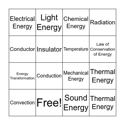 Unit 8 Vocabulary Bingo Card