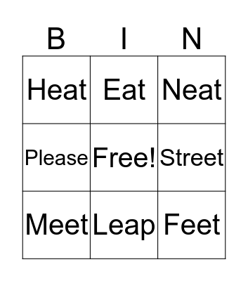 EA, EE  Bingo Card