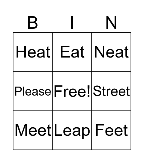 EA, EE  Bingo Card