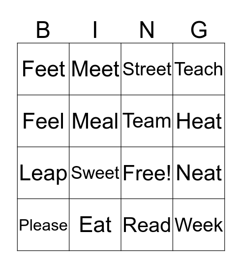 EA, EE  Bingo Card