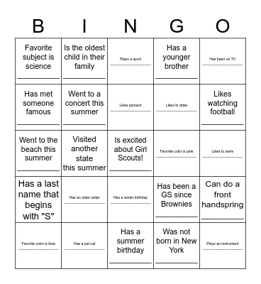 Getting to Know You Bingo Card