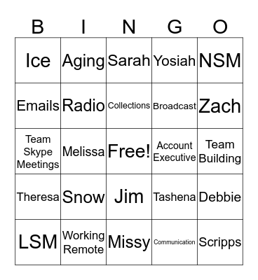 Collections Team  working from home  Bingo Card