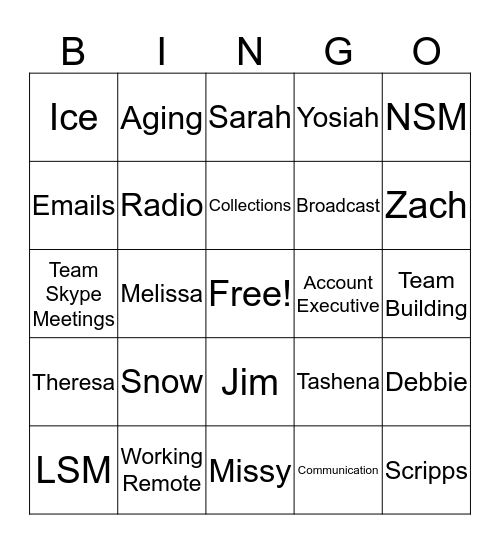Collections Team  working from home  Bingo Card