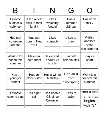 Getting to Know You Bingo Card