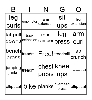 Fitness Bingo Card