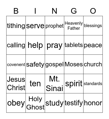 Commandments Bingo Card