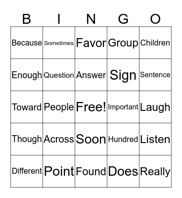 Second grade sight words Bingo Card