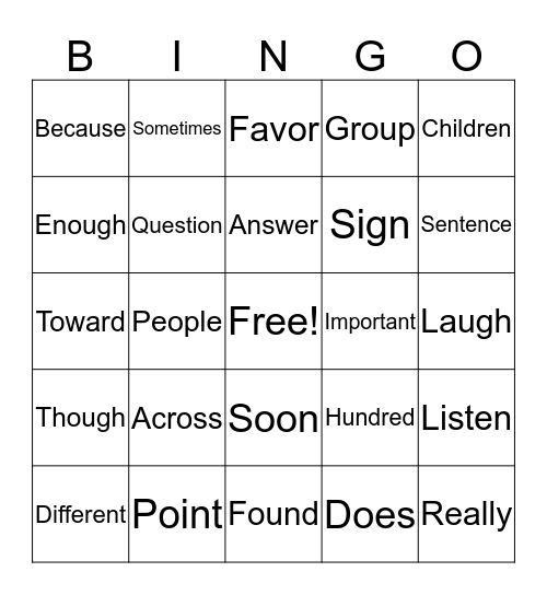 Second grade sight words Bingo Card