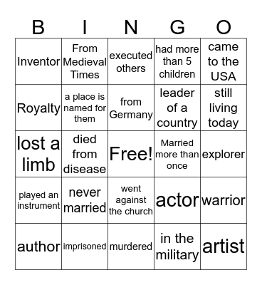 Wax Museum Bingo Card